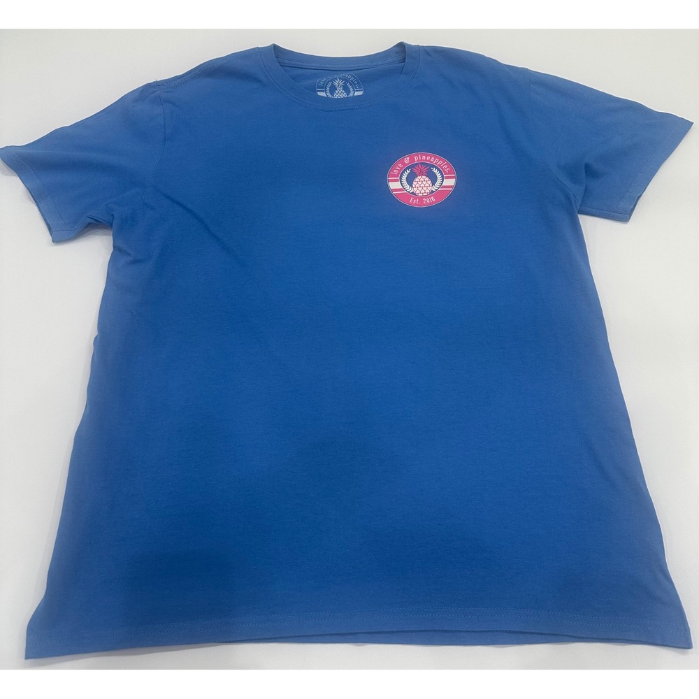 Love & Pineapples Womens Blue Made For Sunny Days Graphic T-Shirt Size L Cotton